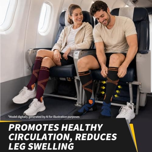 CAMBIVO 2 Pairs Compression Socks for Women & Men, 15-20mmHg Flight Socks, Graduated Support for Plantar Fasciitis Relief, Running, Pregnancy, Nurses, Travel Essentials — view 5
