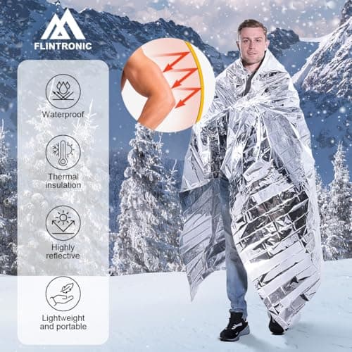 flintronic 3 Packs Emergency Foil Blanket, Windproof & Lightweight Thermal Blanket, Portable Survival Blanket for Outdoors,Hiking,First Aid,Marathons (Silver,160 x 210cm) — view 4