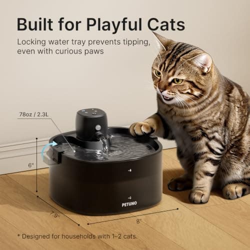PETUNO Cordless Cat Water Fountain, 2.3L, Battery Operated, Black — view 6