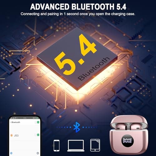 Wireless Earbuds, Bluetooth 5.4 Headphones in Ear with 4 ENC Noise Cancelling Mic, Bluetooth Earbuds 40H Playtime, Wireless Earphones HiFi Stereo Deep Bass, IP7 Waterproof, USB-C Fast Charge Rose Gold — view 2