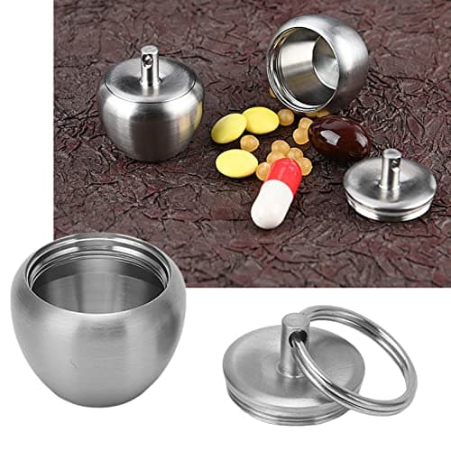 Lwuey Keyring Pill Holder, Stainless Steel Keychain Box Waterproof Round — view 4