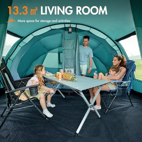 Portal Luxury 6 Man Tunnel Tent Large Family Tent with Living Area 2 Bedroom Dividable 3000mm Waterproof 5 Man Camping Tall Standing up Height with Sewn-in Groundsheet 5-6 Person — view 3