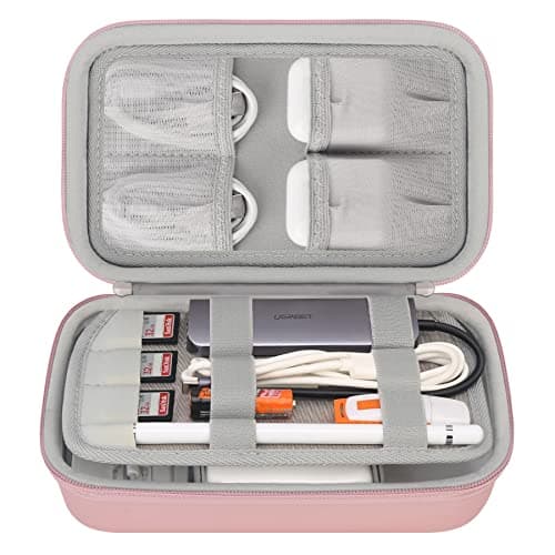 Elonbo Hard Travel Cords Organizer Universal Small Electronic Accessories Carrying Bag for Chargers MacBook Adapter Magic Mouse Apple Pencil Flash Disk Tech Portable Storage Bag, Rose Gold