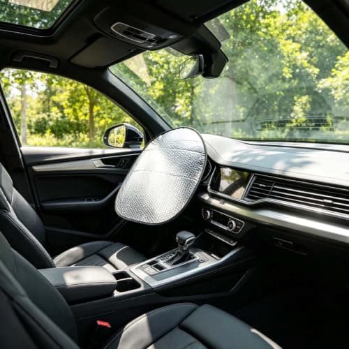 Car Steering Wheel Sun Shade Cover, Steering Wheel Covers for Heat | Folding Sunshade Wrap,Round Heat Reflective Shield For Summer Automotive SUV RV Truck Travel Camping — view 5
