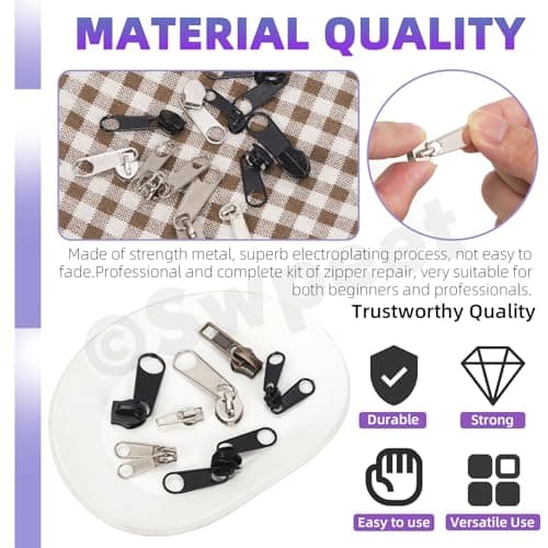 Swpeet 144Pcs Zipper Repair Kit with Plier and Pliers Assortment, Zipper Pulls, Replacement Tools for Bags, Tents, Luggage, Sleeping Bag, Jacket — view 3
