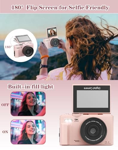 5K Digital Camera with 64GB Card, 75MP WiFi Point & Shoot Vlogging Camera — view 4