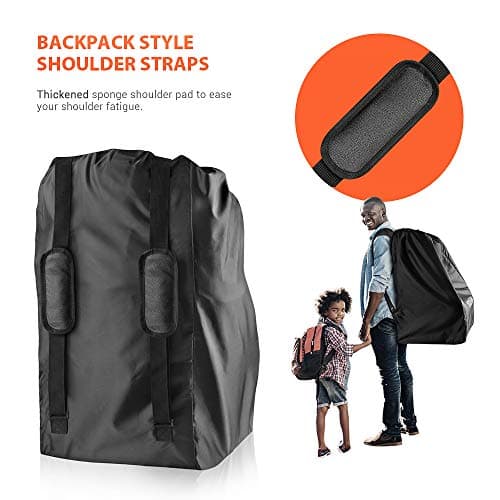 YOOFAN Gate Check Travel Bag with Backpack Shoulder Straps for Strollers, Car Seats, Pushchairs, Boosters, Infant Carriers and Wheelchairs, Water Resistant - Great for Airplane and Storage (Black) — view 5