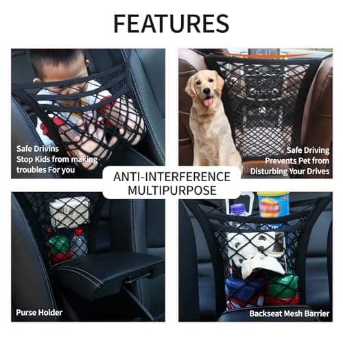 Xumann Dog Car Barrier, Dogs Guards for Cars, Dog Car Divider Guard with Auto Safety Mesh Accessories Stretchable Storage Bag, Suvs, 3 Layer Pet Driving Organizer Safety Travel — view 3