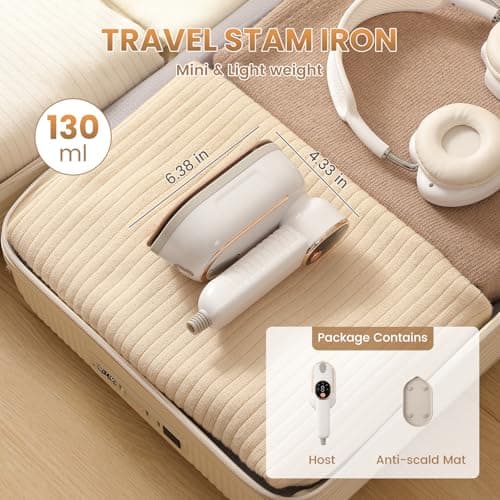 Travel Steam Iron for Clothes, 180°Folding Portable Steam Iron with LCD Screen, 10s Fast Heat-up 3 Steam Levels Wrinkles Remover Handheld Garment Steamer or Travel, Home, Office — view 6
