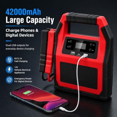 Heavy Duty 12V/24V Truck Jump Starter - 42000mAh Portable Battery Booster with 1500A Peak for Large Diesel Engines & Commercial Vehicles — view 6