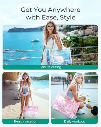 bagsmart 25L Large Beach Bag for Women with Phone Pouch, Waterproof Clear Tote Bag for Pool, Travel and Vacation — view 2