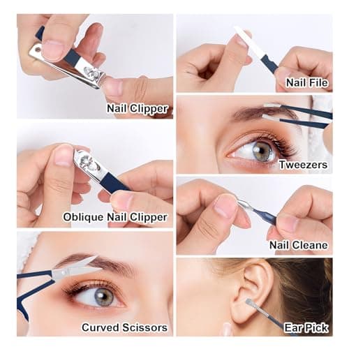 Manicure Set-Stainless Steel Nail Care Set-Professional 7 in 1 Ingrown Toenail Clipper Grooming Tool-Pedicure Kit & Toe Nail Cutter-Thick Nail Scissors Toiletries with Cuticle Trimmer (Blue) — view 3