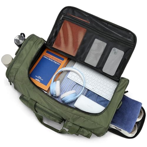 TAIHOYIN Large Gym Bag Backpack with Shoes Compartment, 70L Heavy Duty Sports Duffle Bag for Men & Women, Workout Duffel Bag, Weekender Overnight Backpack for Travel Camping, Green — view 4