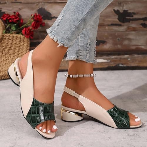 Generisch 2026 Women Summer Sandals Elastic Band Open Toe Square Heels Comfortable Beach Shoes, Dark green, 5 UK — view 3