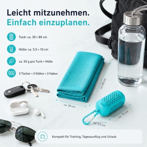 DGYBDFC Cooling Towels Set of 3 with Silicone Covers and Hooks, 30 x 80 cm, Water-Activable and Quick Drying Polyester for Neck, Fitness, Hiking and Travel, Black Pink Turquoise — view 5