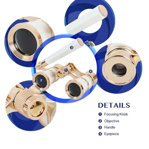 Aomekie Theatre Opera Glasses with Handle 3X25 Compact Folding Binoculars for Theater Horse Racing Classical (White) — view 6