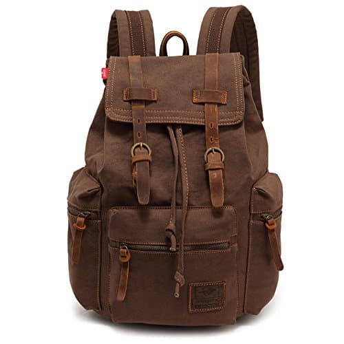 YUHAN Canvas Backpack Unisex Vintage Casual Rucksack Laptop Daypacks Schoolbag Student Bookbag Satchel Hiking Camping Bag Coffee