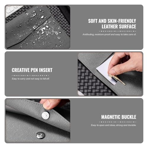 Skyzone A4 Document Folder Wallet, PU Leather Travel Document Holder Organizer, Waterproof File Folder with Snap Closure, Multifunctional File Envelope Portfolio Storage Case (Grey) — view 6