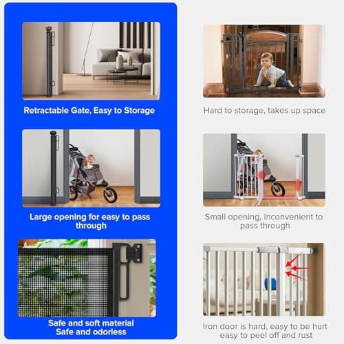 Retractable Baby Gate – Flexible Child Barrier, Expandable Guard | No Drill Toddler Safety Net Fence With Mounting Kit For Indoor Staircase Patio Bedroom Kitchen Terrace Balcony Fireplace Gard — view 5