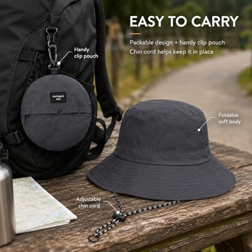 Dark Grey Bucket Hat with UPF50+ Sun Protection & Foldable Design - Adjustable Chin Cord for Secure Fit in Outdoor Activities Like Hiking and Travel, Waterproof, Breathable & Quick-Drying (Grey) — view 4