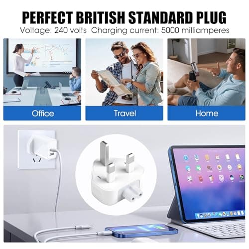UK AC Adapter Wall Plug Power Travel Charger for All MacBooks USB-C 3 Pin Power Plug Duckhead 10 W and 12 W Charger Plug MagSafe & MagSafe2 Power Adapter for MacBook Pro Air Mac iBook iPhone iPod iPad — view 5