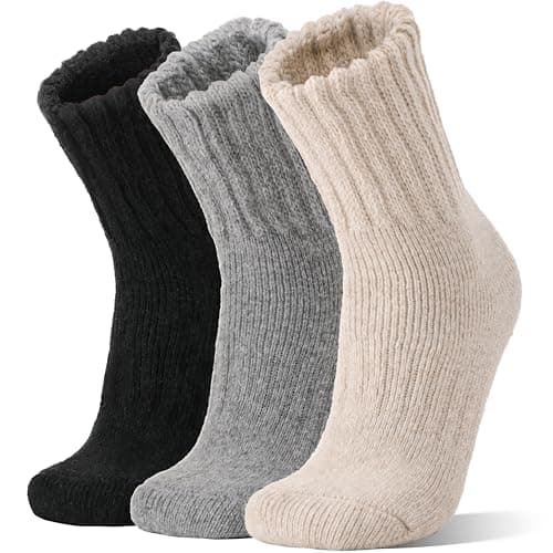 Sandsuced Merino Wool Thermal Boot Socks for Men Women Winter Warm Thick Cosy Walking Hiking Work Stocking Fillers Socks 3 Pairs(Black/Grey/Beige,L)