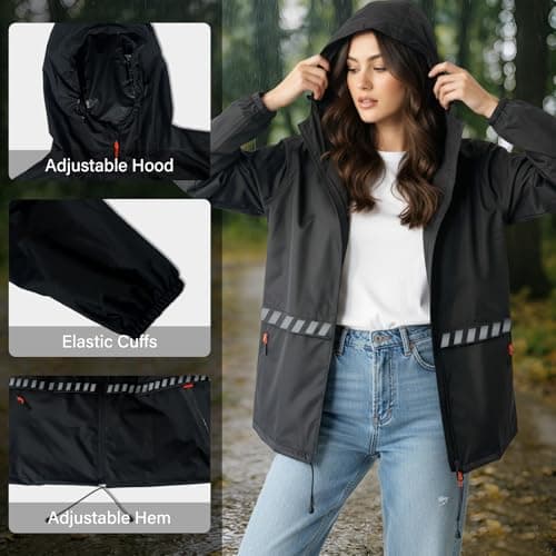 WUDEUI Waterproof Rain Jacket for Women, Lightweight Packable Raincoat with Hood for Outdoor Golf Hiking Travel Windbreaker — view 4