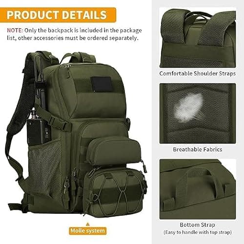 Huntvp Military Backpack 25L, Tactical Rucksack Mens Backpacks Travel Ruck sacks Adult Men, Molle Assault Pack Rucksacks Laptop Backpacks for Hiking Camping Trekking Hunting Traveling (Army Green-25L) — view 5