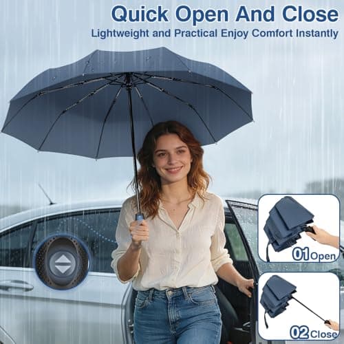 ZOMAKE Compact Umbrella Windproof,Travel Small Umbrella (46in-Grey Blue) — view 6