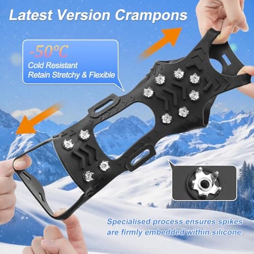 Ice Cleats for Shoes and Boots, Crampons Snow Grips for Men and Women – Non Slip Silicone Traction with 11 Stainless Steel Spikes, Ideal for Winter Walking Hiking Fishing — view 6