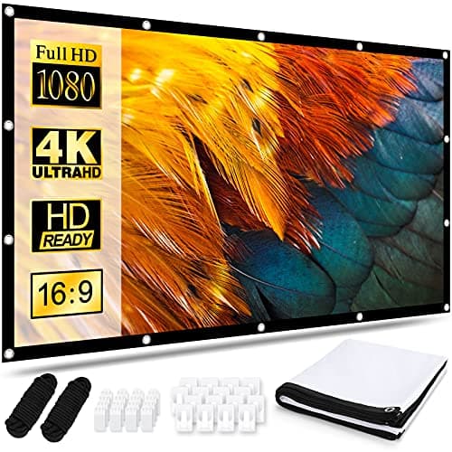 Projector Screen 120 Inch, Portable Movie Screen 16:9 HD 4K Foldable Anti-Crease Projection Screen, Cinema Screen Support Double-Sided Projection for Home Theater Cinema Indoor Outdoor Backyard Party