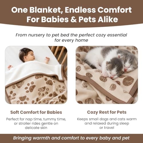Little Dedi Organic Cotton Pet & Baby Blanket 75 x 95 cm, Mocha Meringue – Sherpa Fleece, Soft for Dogs, Cats & Infants, Machine Washable — view 3
