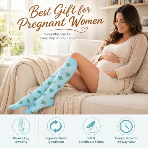 BISOUSOX 4 Pairs Compression Socks for Women Men Flying 15-20 mmHg Flight Socks for Men Women Knee-High Ladies Flight Socks Sport Running Socks Pregnancy Compression Stockings Gift for Pregnant Woman — view 5