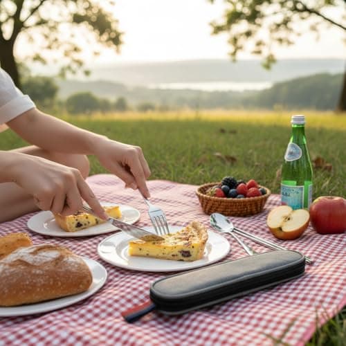 HHZalvyre Stainless Steel Cutlery Set for 1 Person, Portable Travel Utensils with Case, 4-Piece Camping Set with Knife Fork Spoon & Metal Chopsticks, Reusable Silver Cutlery Set for Work Lunch — view 4