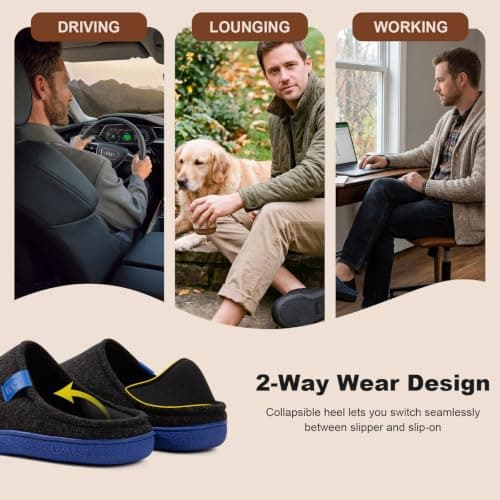 LongBay Mens Slippers Memory Foam Slip On House Shoes Men, Black/Blue 8 UK — view 6
