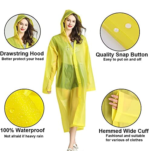 UPSEN Rain Ponchos for Adults, Reusable Raincoats for Women Men, 2 Pack Emergency Rain Jacket with Hood for Disney Outdoor, Yellow — view 3