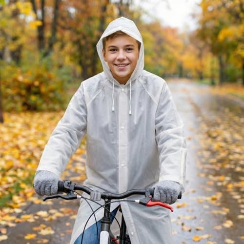 Geukmun 2 Pack Rain Poncho for Kids, Eva Waterproof Ponchos for Boys Girls, Reusable Rain Coats with Hood Buttons for School, Travel, Outdoor Activities (White) — view 3