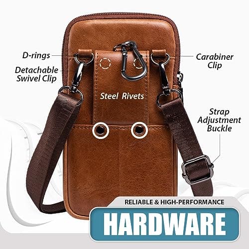 Hengwin Phone Belt Holder, Genuine Leather Cellphone Bag, Men’s Shoulder Crossbody Purse, Small Card Money Travel Pouch with Strap Mobile — view 4