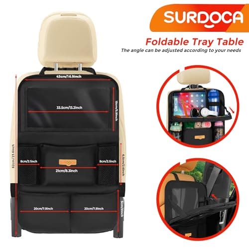SURDOCA Car Seat Organiser Kids with Foldable Tray – Seat Storage with Touchable Tablet Pocket, Roadtrip Essentials – Fits Most Vehicles — view 5