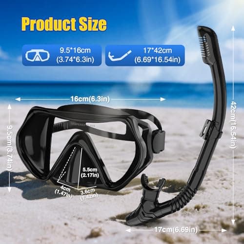 MELUMILU Snorkel Set, Snorkel Mask 180° Panoramic Wide View, Anti-Fog Scuba Diving Gear, Professional Swim Goggles for Free Breathing, Swim, Diving, (Black) — view 5