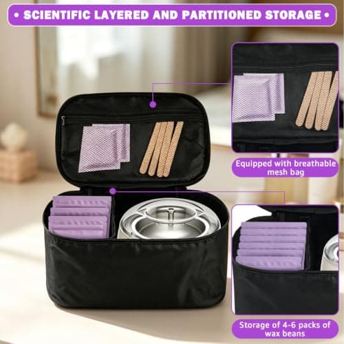 Kuanght Wax Warmer Bag 30x20x14cm, Waterproof Waxing Kit Storage Bag with Handle, Zipper, Detachable Divider and Mesh Pocket, Portable Wax Heater Bags for Travel, Home, Beauty Parlors and Nail Salons — view 6
