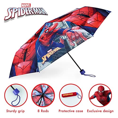 BONNYCO Kids Umbrella Windproof Strong, Spiderman. Compact Umbrella Kids for Bag, Backpack or Travel. Folding Brolly with Reinforced Structure, Mini Pocket Brolly. Original Gifts for Boys Spiderman — view 3