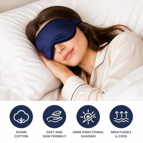 Geukmun Sleep Mask 2 Pack Silk Eye Mask for Sleeping Pure Silk Blackout Eye Mask with Adjustable Strap for Travel Flight Nap Men Women (Black and Navy) — view 4