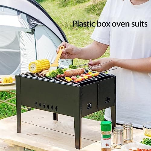 tinysiry Barbecue Grill with Multi Brushes Food Clip, Portable Folding Charcoal Grill Outdoor BBQ for Picnic Travel, Barbecue Portable Rack Folding Outdoor Oven Set Black — view 3