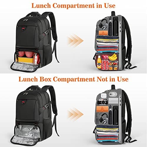 NEWHEY Laptop Backpack 17.3 Inch with Insulated Lunch Compartment and USB Port Waterproof Cooler Bag TSA Friendly Travel Picnic Backpack for Men Women Business Work School Black — view 4