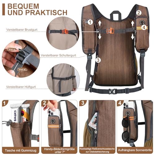 BECOJADDE 18L Hiking Backpack for Men Women Foldable Small Rucksack Lightweight Mini Backpack for Camping Travel Outdoor, Chocolate Brown — view 2