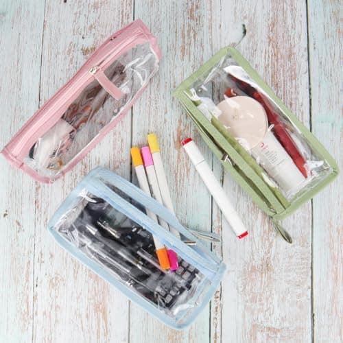 hoinya Clear Pencil Case, See Through Pencil Case for Exams, Waterproof PVC Zip Pencil Pouch with Large Capacity | Versatile Storage for Stationery, Toiletries, Makeup, Travel & Office Supplies — view 6