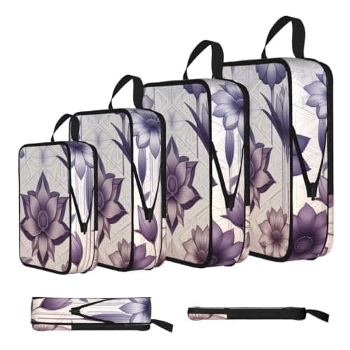 Vortithora 4 Set Lavender-Pattern Compression Packing Cubes