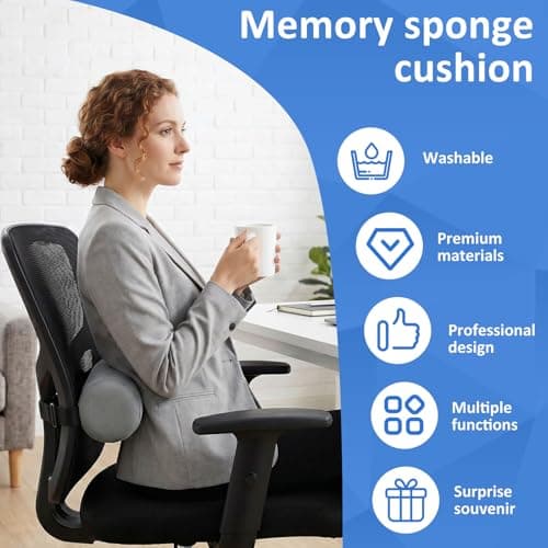 Lumbar Roll Pillow for Lower Back, 11 Inch Memory Foam Roll Pillow (Grey) — view 3