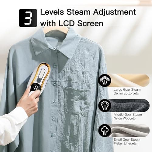 Tuocal Travel Iron Portable Clothes Steamer, 1200W LCD Screen 9S Fast Heat-up Garments Wrinkles Remover Steamer 180° Rotatable Handle 4 Steam Levels 180ML Water Tank for Travel Home Office — view 2
